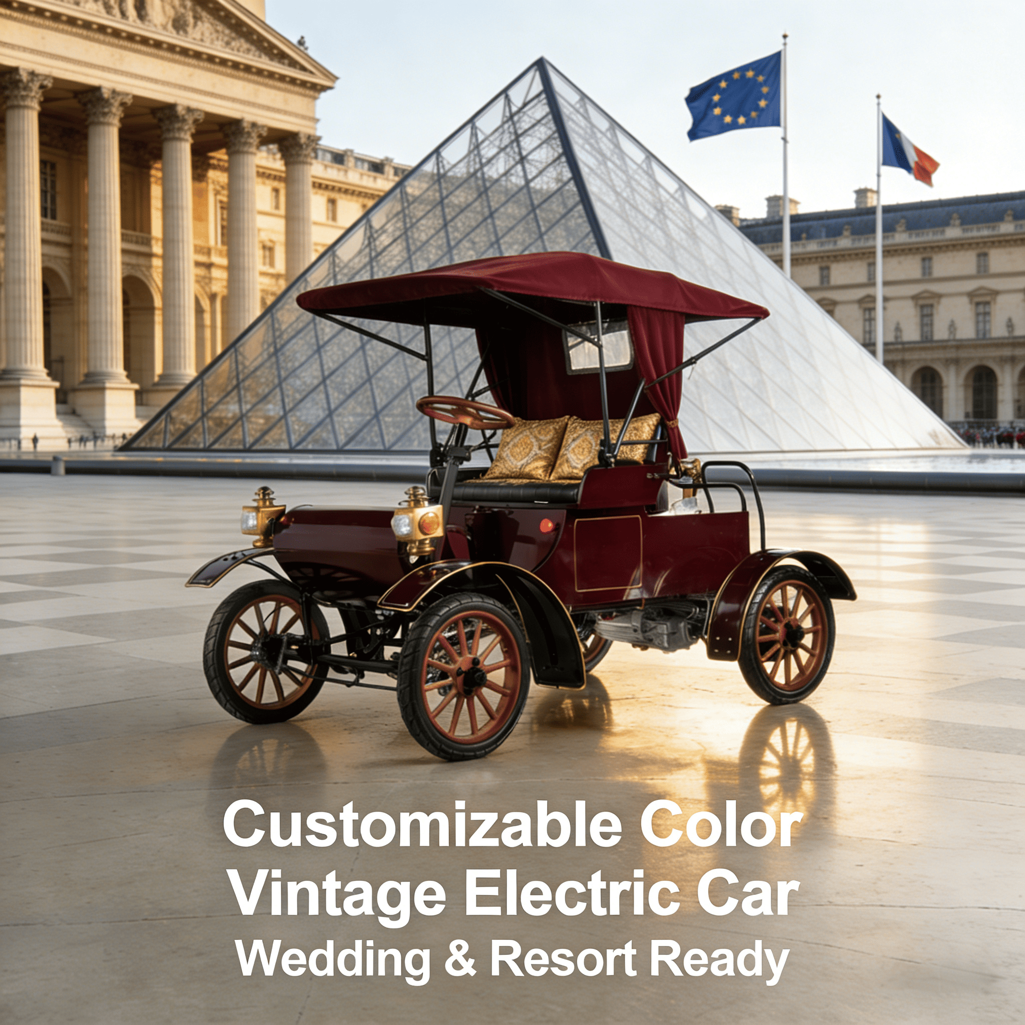 Red 1903 Style Electric Vintage Sightseeing Car for Wedding Photography