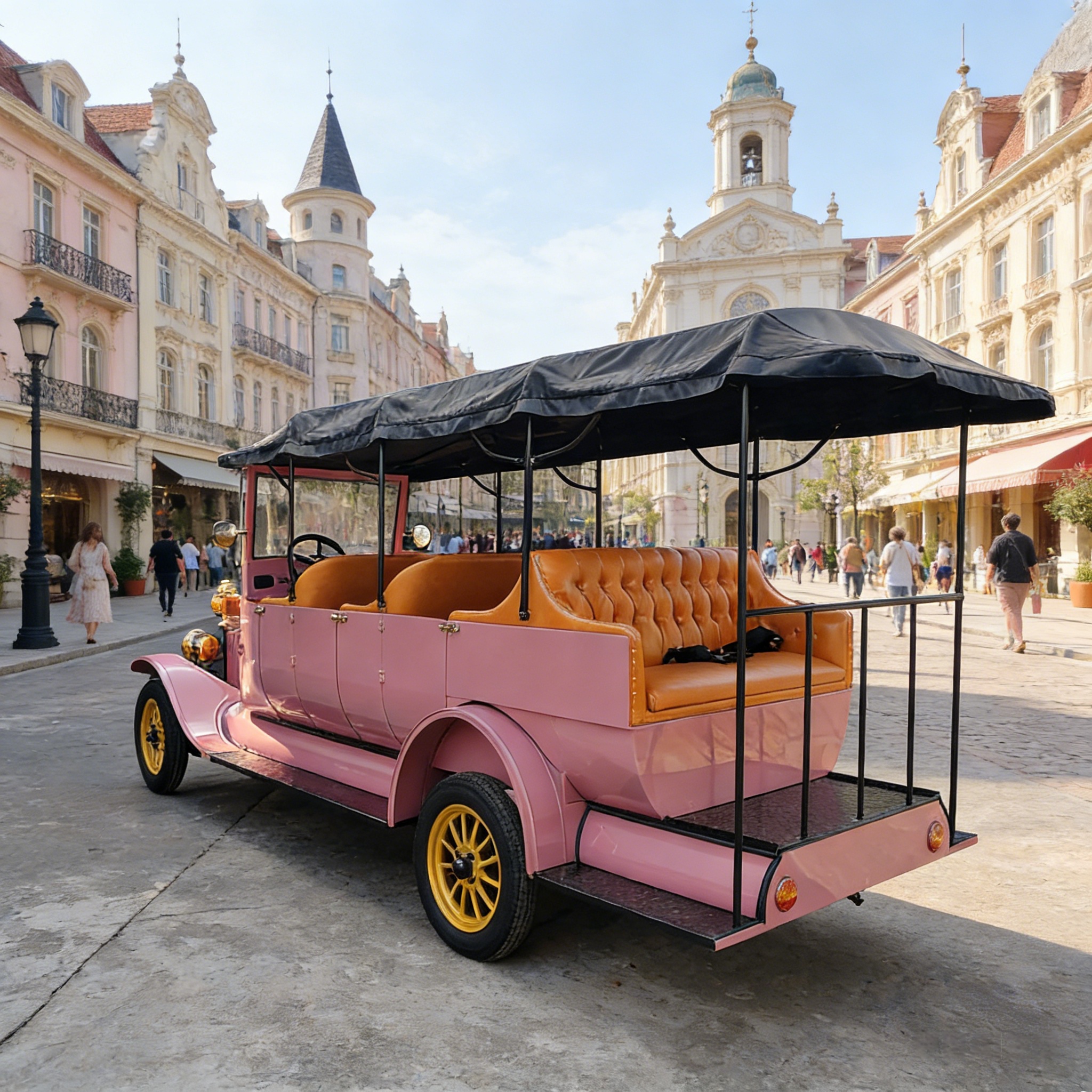 YATIAN LY11N 11-Seat Custom Pink & Gold Vintage Electric Car – Multi-Scene Profitable Sightseeing Shuttle