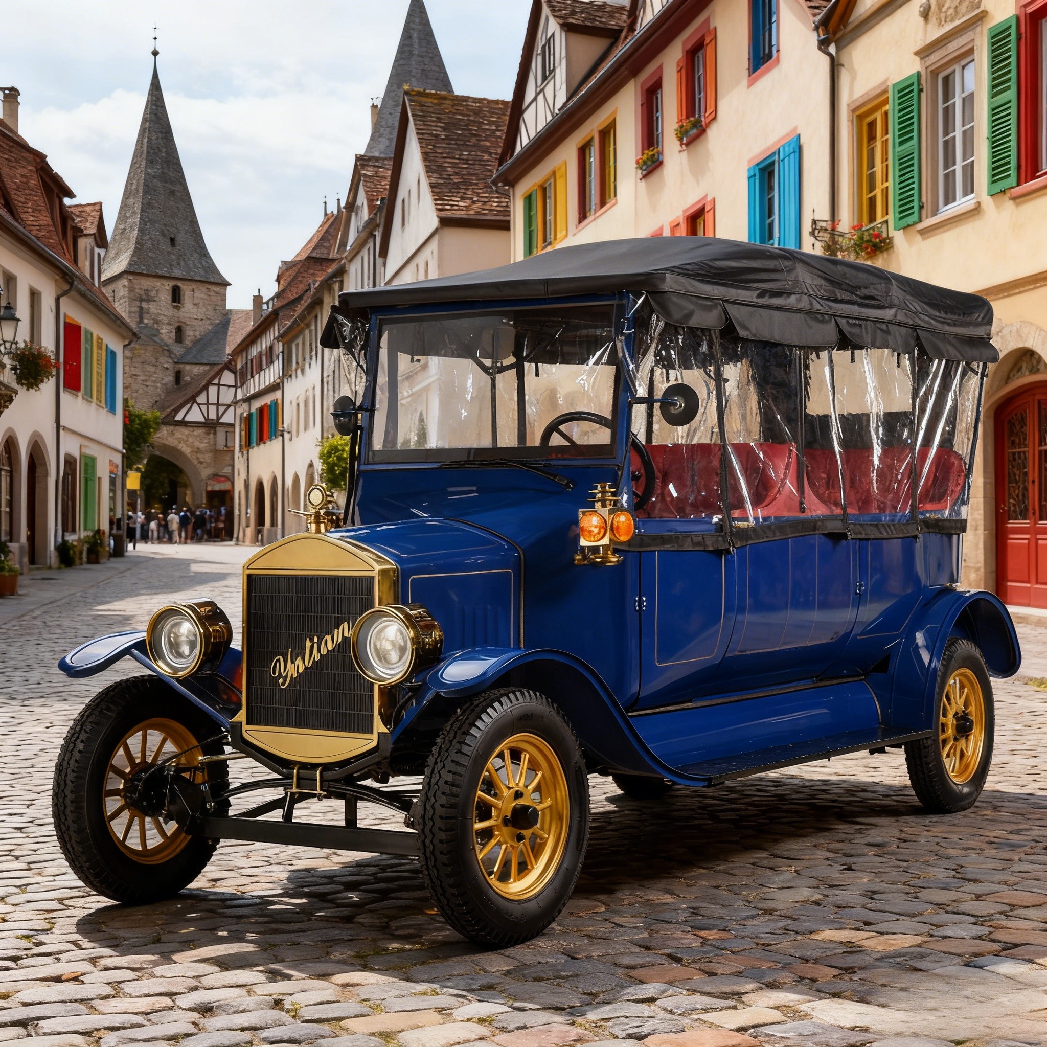 Blue Vintage Electric Sightseeing Car for Town Tour