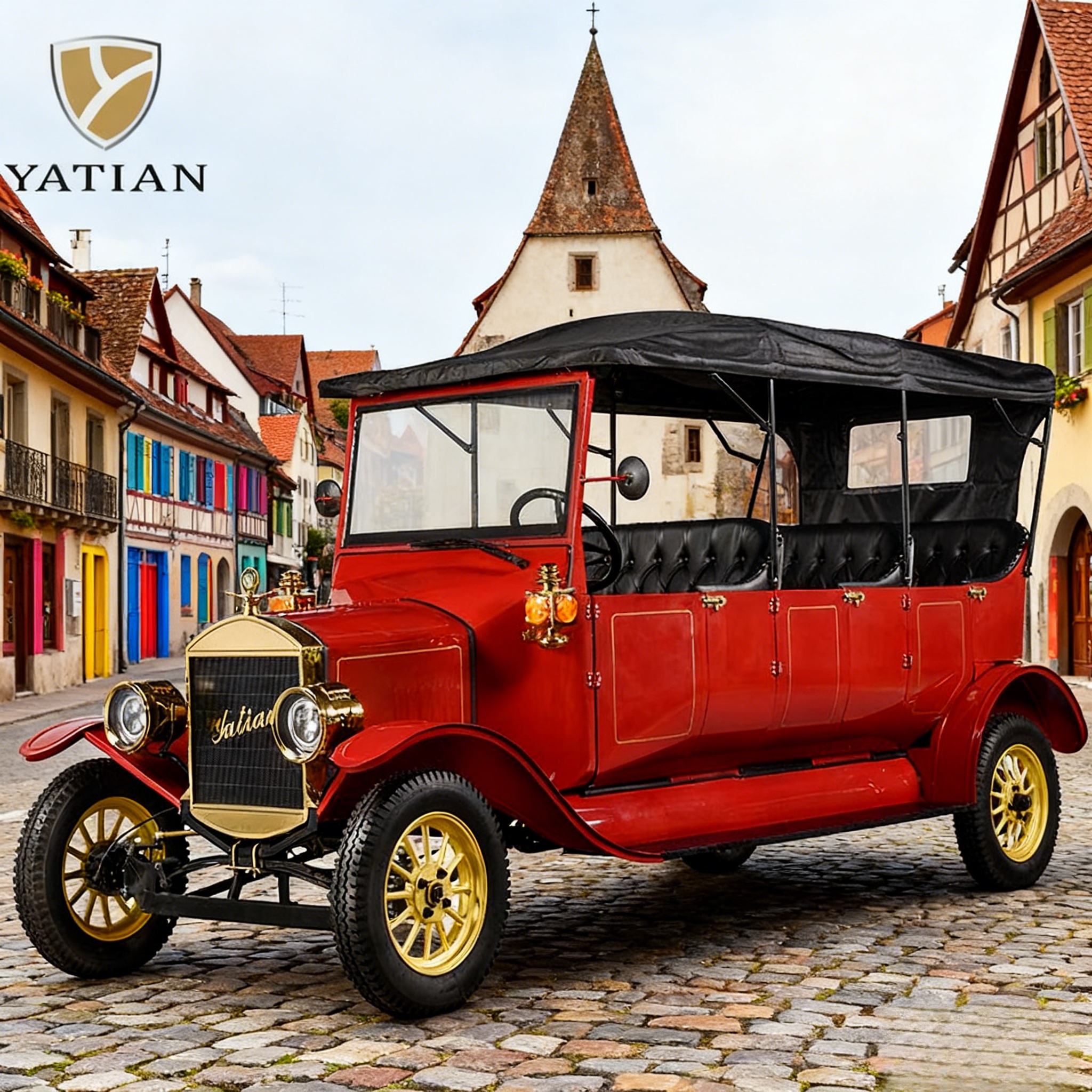 Red Vintage Electric Sightseeing Car for Heritage Site