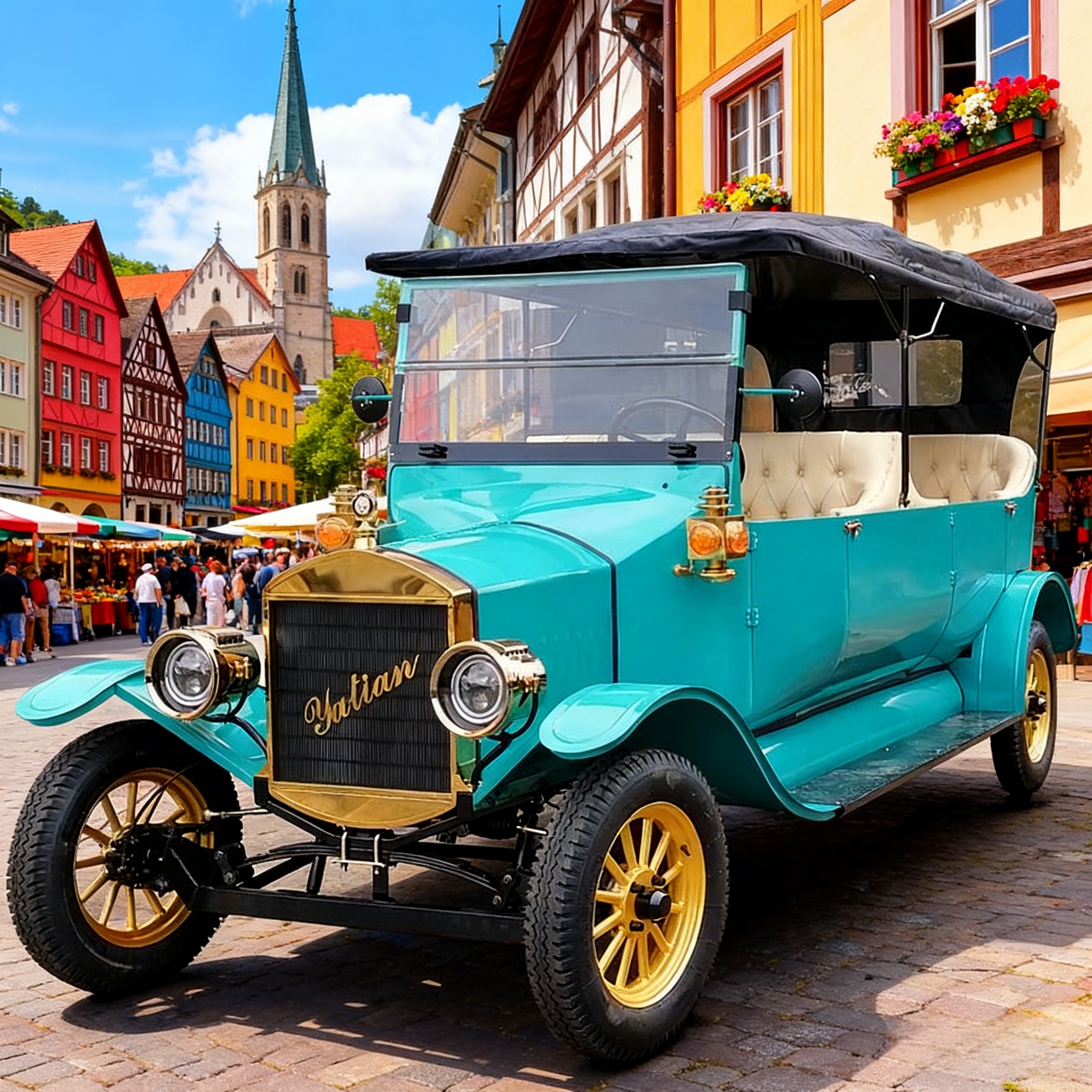 Turquoise Vintage Electric Sightseeing Car for Canal Tour
