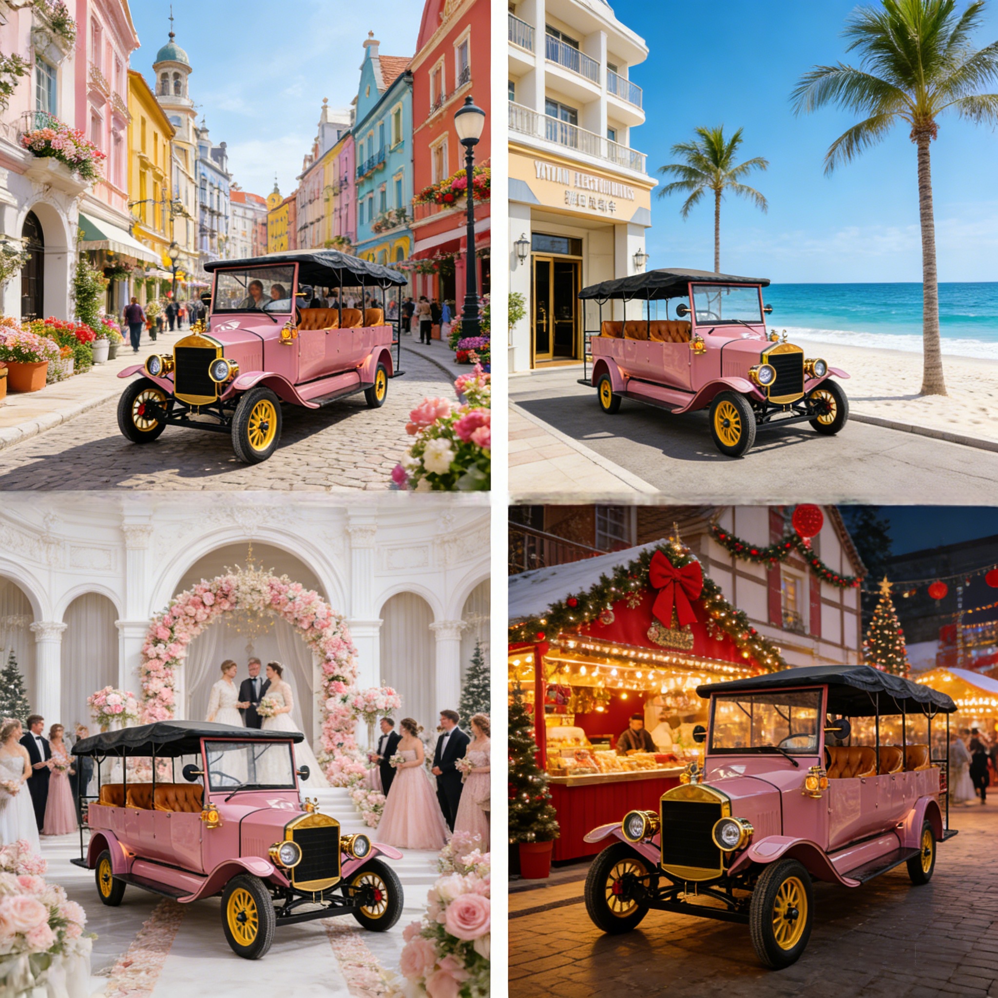 YATIAN LY11N 11-Seat Custom Pink & Gold Vintage Electric Car – Multi-Scene Profitable Sightseeing Shuttle