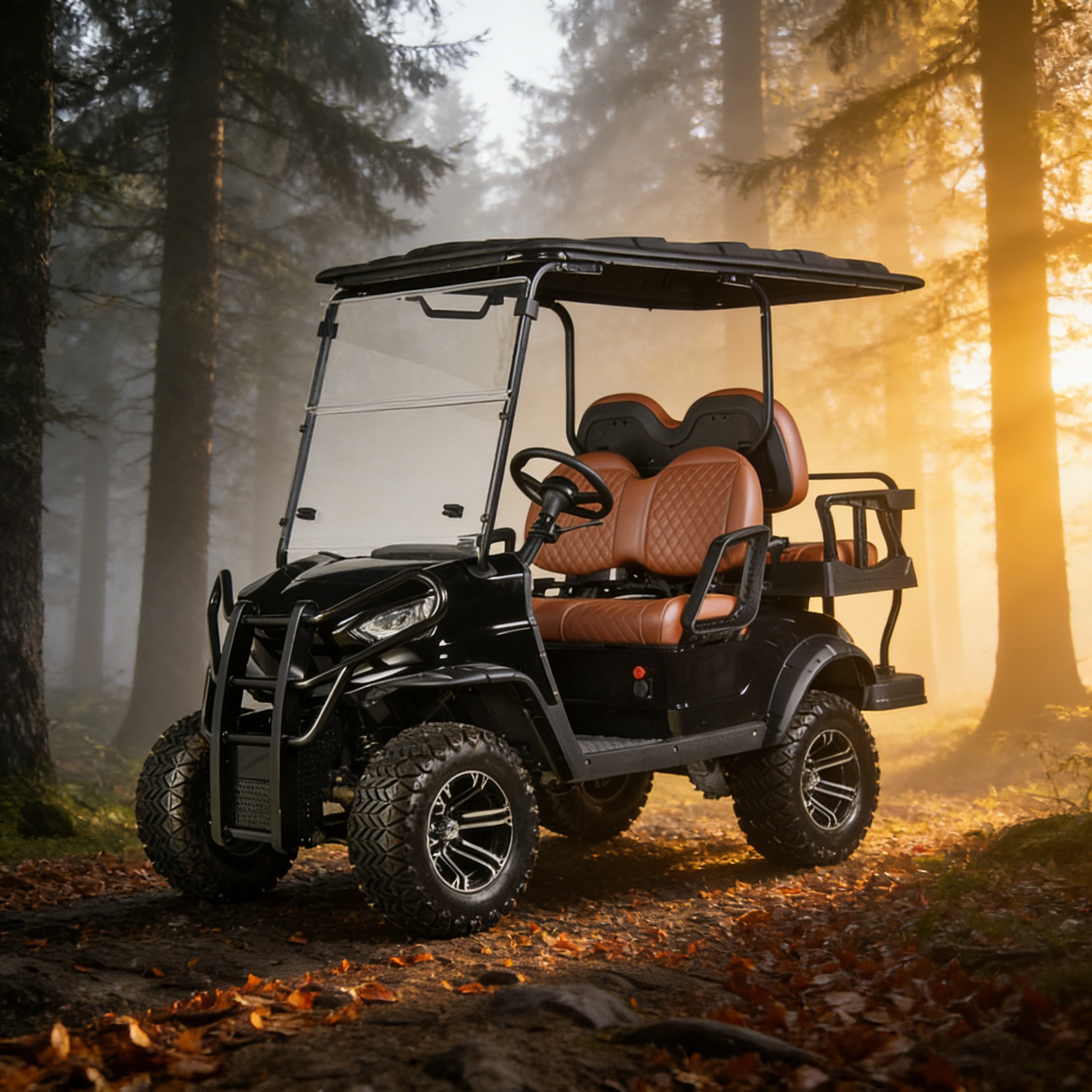 Yatian Electric UTV 4x4 in wooded area, ideal for rough terrain hunting & patrol tasks