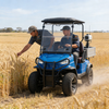 Yatian 4x4 electric UTV for farm transport, moving through wheat field with 4x4 off-road capability