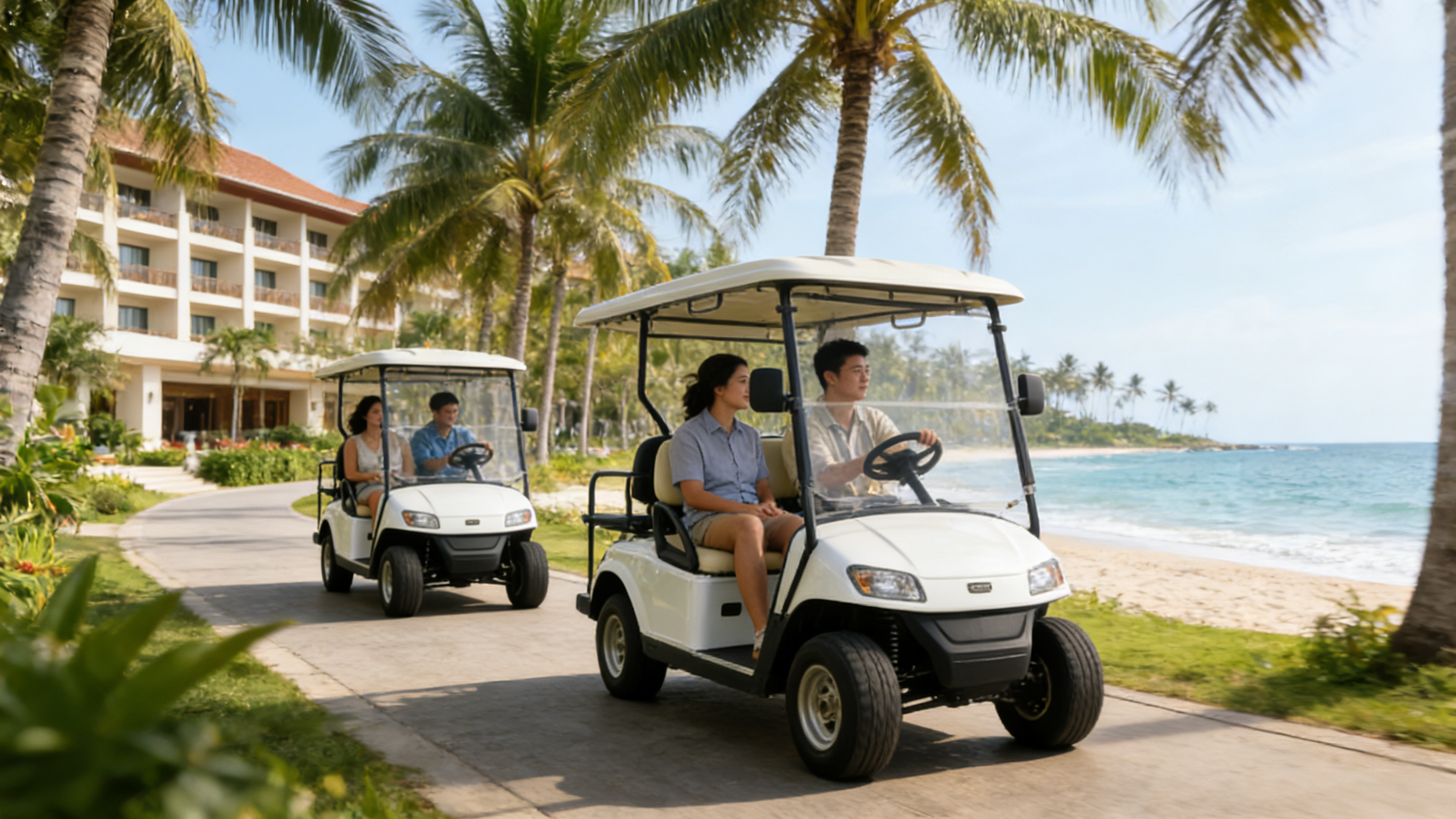 2-seat electric golf cart for resort transportation in Thailand beach resort