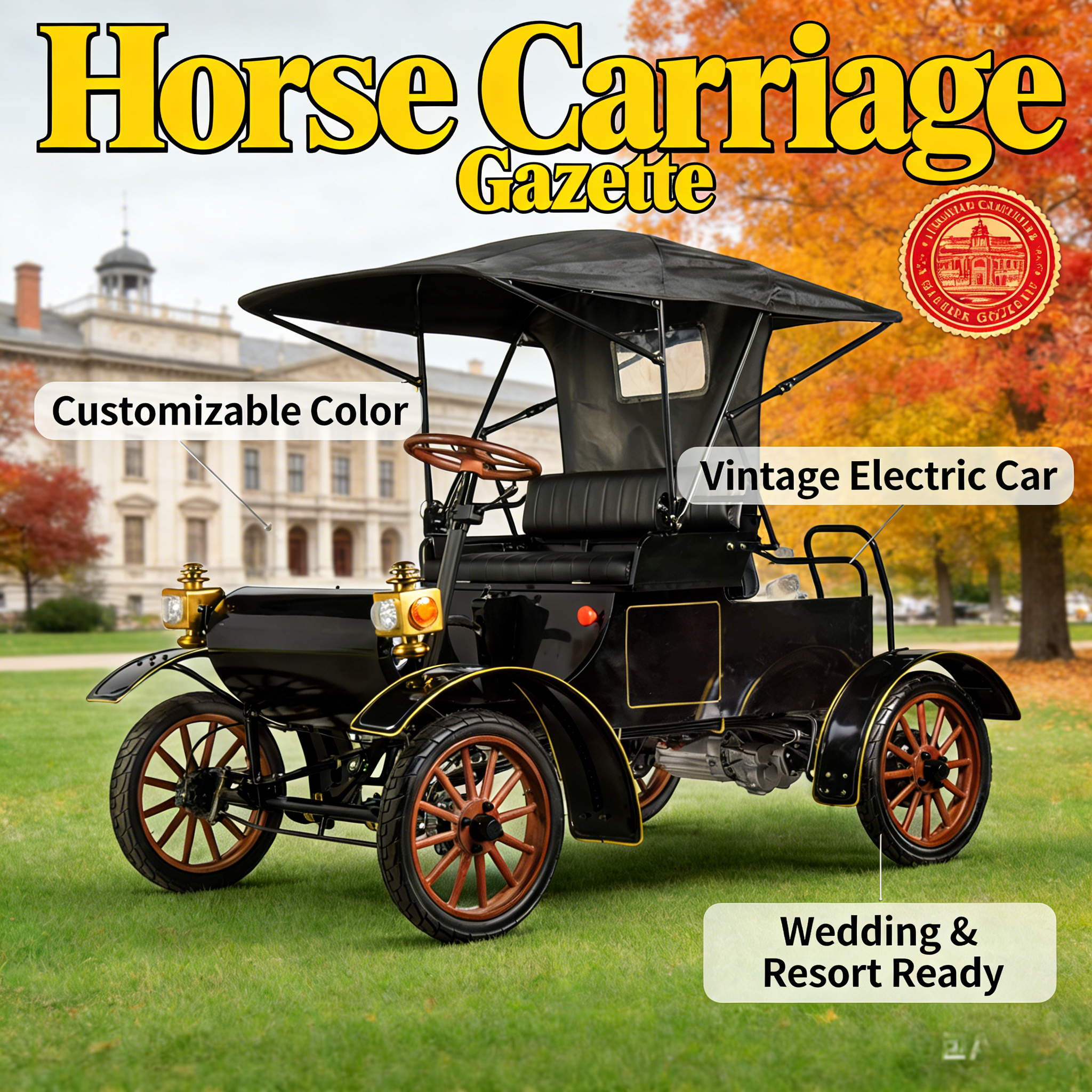 Multipurpose 1903 Open-type Vintage Electric Car | EEC Certified, Fully Customizable for Weddings & Resorts