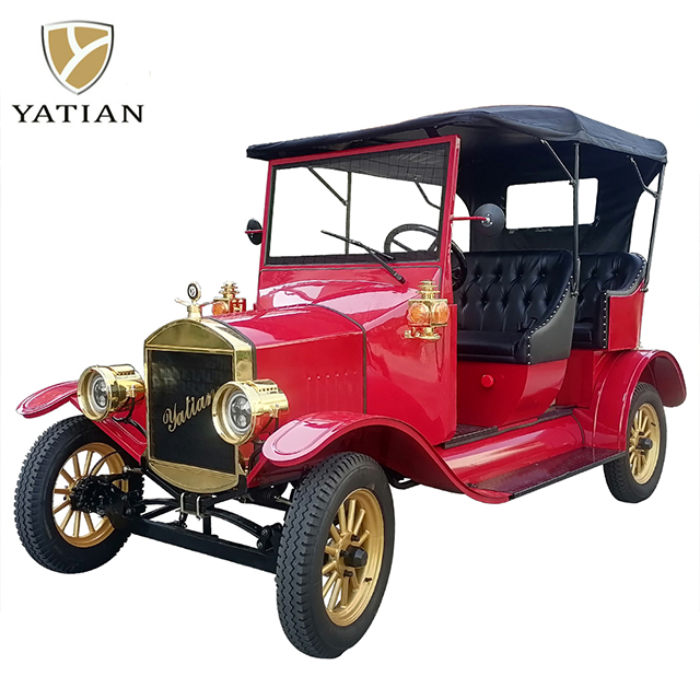 Electric vintage car and standard sightseeing car fleet comparison at a tourist attraction